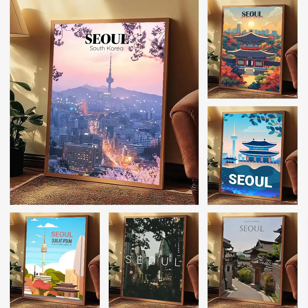 City modern S-Seoul Poster Aesthetic Wall Art Print for Living Room Bedroom Study Office Café Home Decor Stylish Gift