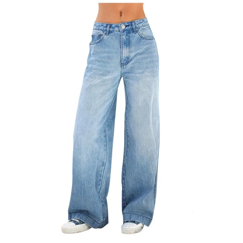 

European and American Cross-border Foreign Trade Jeans Women's Factory Direct Sales High Waist Loose Wide Leg Women's Trousers