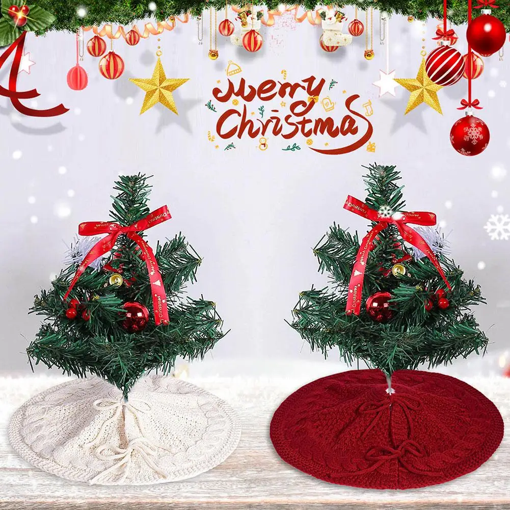 Falda de árbol de punto de Navidad, delantal de ambiente navideño de punto blanco y rojo, accesorios de decoración de árbol de Navidad