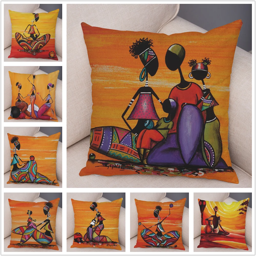 Abstract Painting African Living Pillowcase  Woman Home Decor  Gallery Exotic Cushion Cover