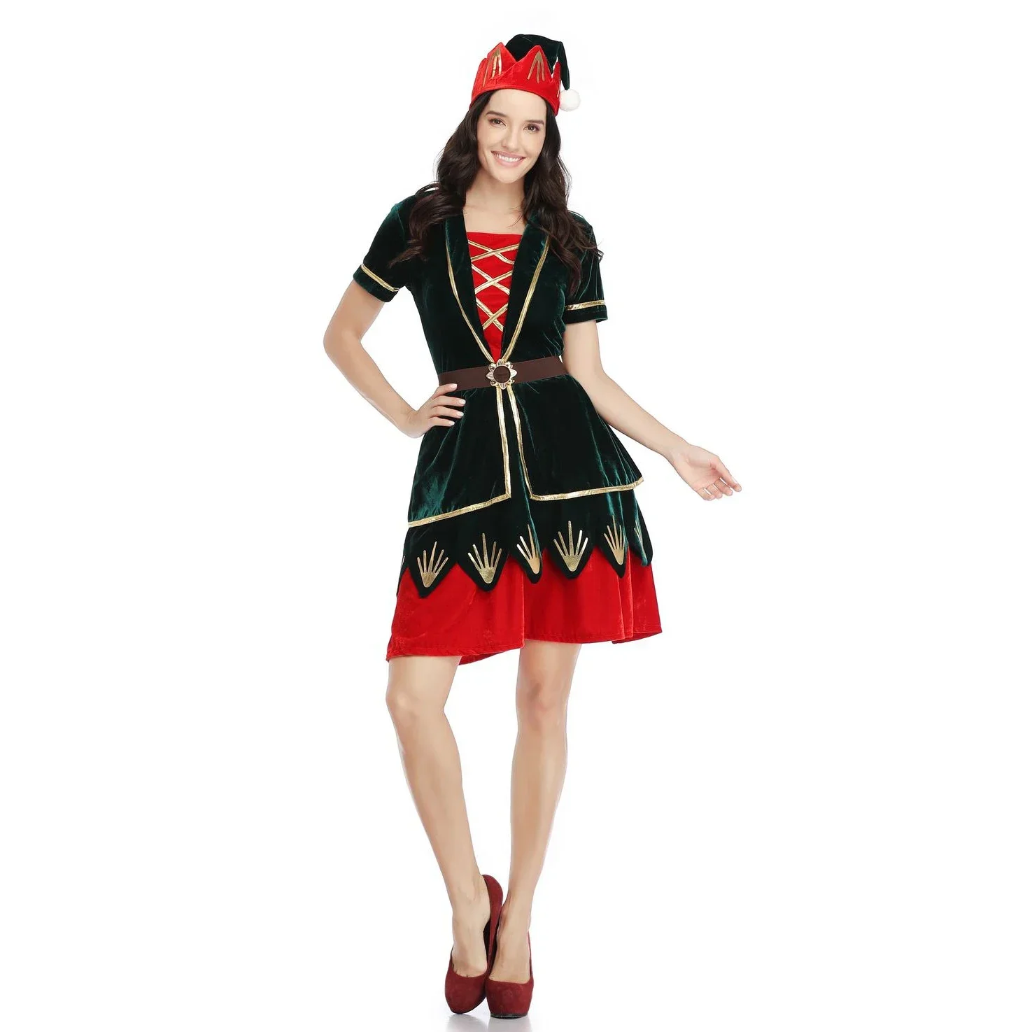 Erwachsene Cosplay Weihnachtsmann Damen Grün Rot Samt Sexy Weihnachtskostüme Weihnachten Sexy Weihnachtsmann Kleid Kostüm