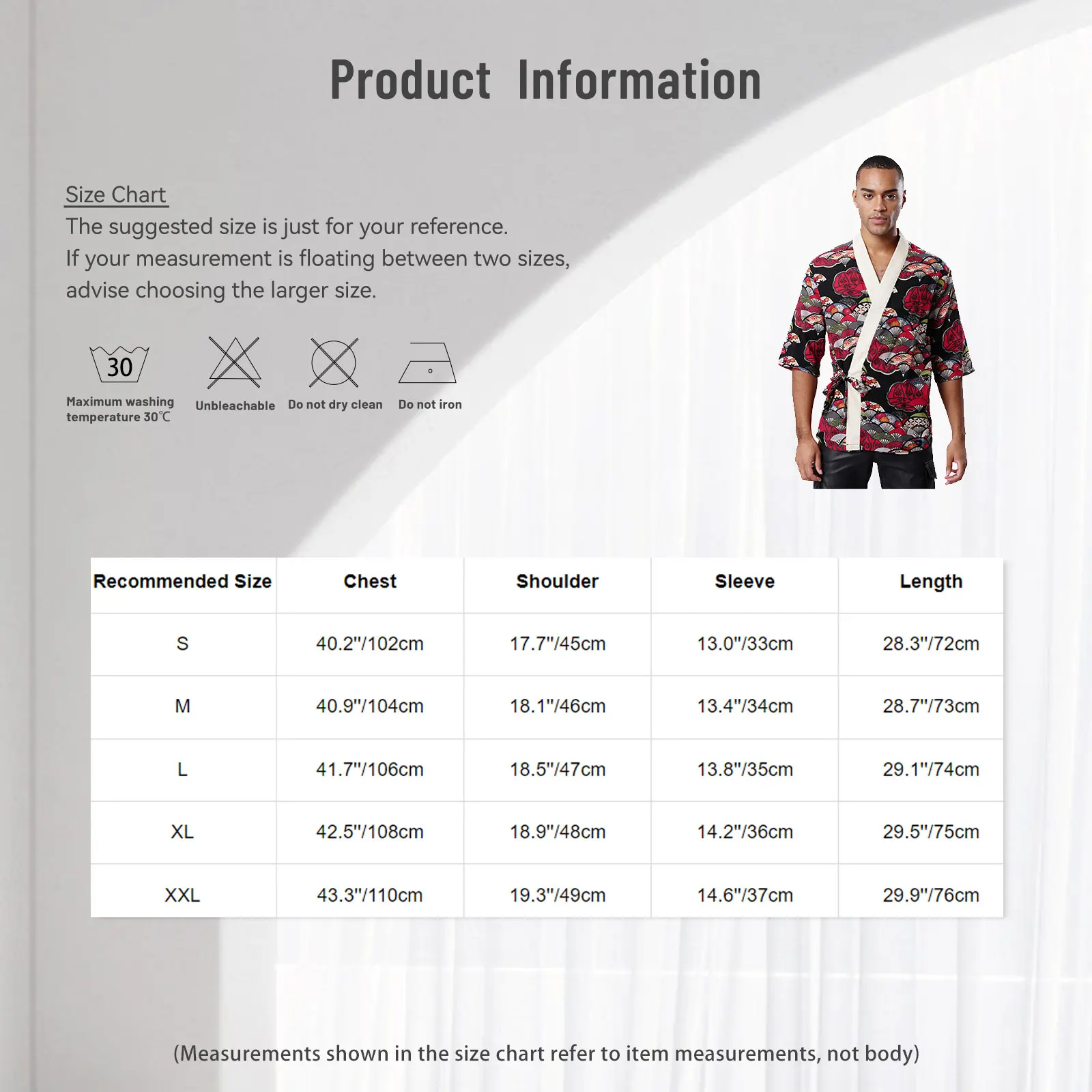 Men Japanese Sushi Chef Coat Traditional Print 3/4 Sleeve Lace-up Cook Kimono Jackets for Izakaya Japanese Cuisine Restaurant