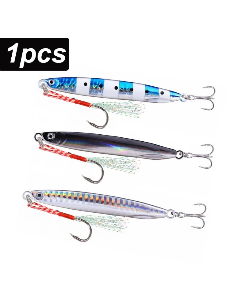 1 pièce 40g 30g 21g 17g -7g Leurre de jigging lent pour eau salée, jig métallique holographique avec hameçon assist pour thon et groupé