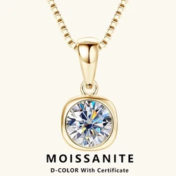 Lnngy 6.5mm 1ct Round Moissanite Necklace 925 Sterling Silver Box Chain Necklaces for Women Collares Mujer Fashion Jewelry Gift