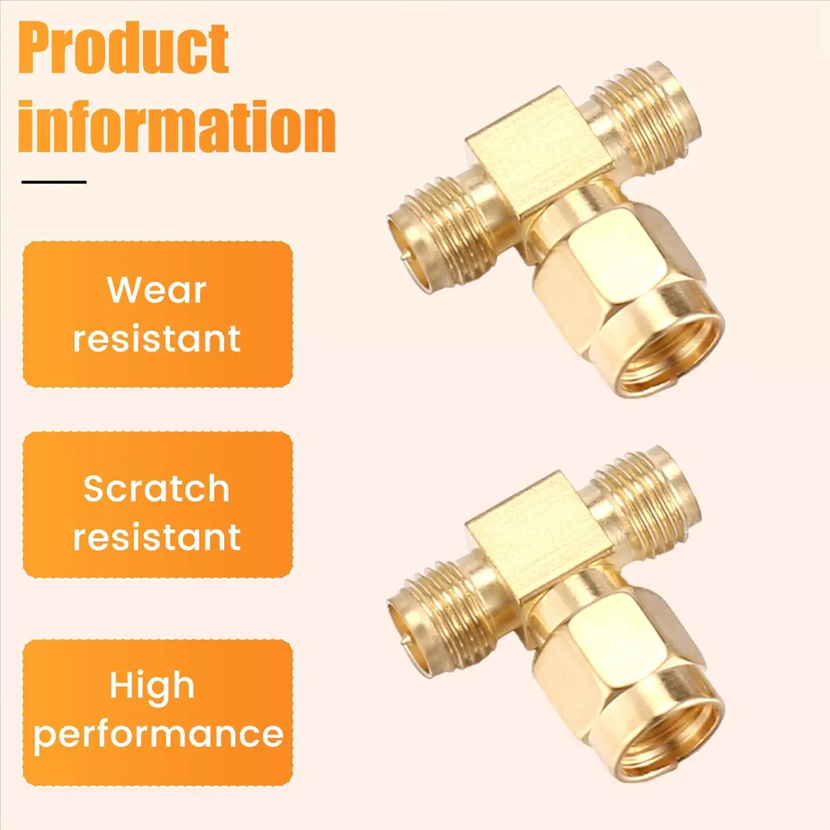 ABAN  2 Pcs RP SMA Male to Two RP SMA Female Triple T Adapter Connector 3 way Splitter