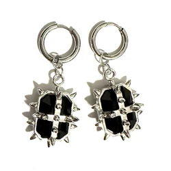 Goth Black Cross Thorns Rivet Crystal Earrings Women Punk Charm Transparent Crystal Earrings Korean Fashion Accessories Jewelry