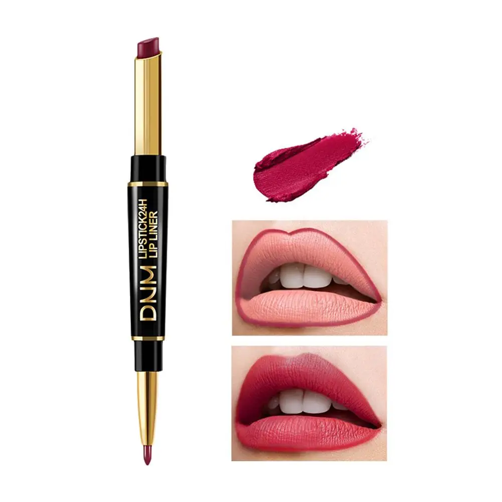 2 In 1 Dubbele Kop Lipliner Potloden Lippenstift Waterdichte Lip Hydraterende Duurzame Make-Up Matte Lange Stok Pigmenten Cosmetische D2b7