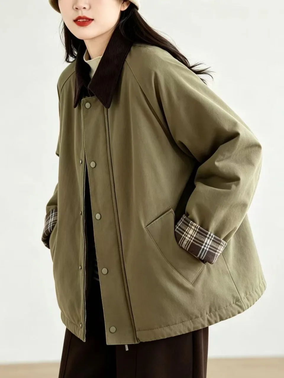 Barn Wind Thickened Casual Cotton Jacket Women's Winter Warmth Insulation Interlined Loose Collar Cotton Top Outerwear