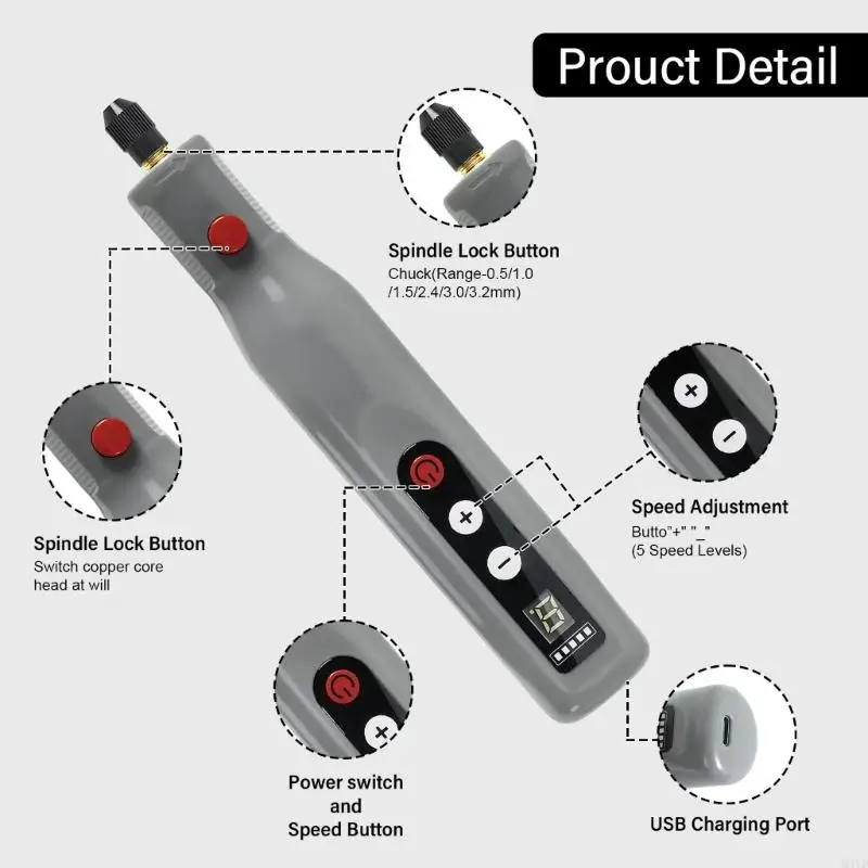 

155 шт. USB перезаряжаемые мини-электрические шлифовальные машины со светодиодной подсветкой, 5 скоростей для рукоделия M4YD