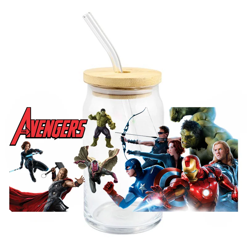 Marvel Iron Man Captain America Cup Stickers UV DTF Waterproof Transfers Decals16oz Libby Glass Cup Scratch Resistant Stickers