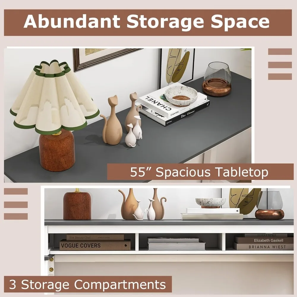 Bar Table with Charging Station, 36” Counter Height Table w/ 3 Storage Compartments, Power Outlets, Modern Farmhouse Console Ta