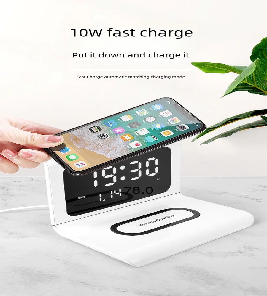 100W fast Wireless Charger Pad Stand with Alarm Clock Thermometer for iPhone 15 14 13 12 Xiaomi Samsung  Phone  Charging Station