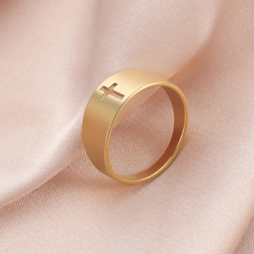 

Amaxer For Women and Men Ring Stainless Steel Classical Hollow Cross Gold Color Church Wedding Party Jewelry Gift