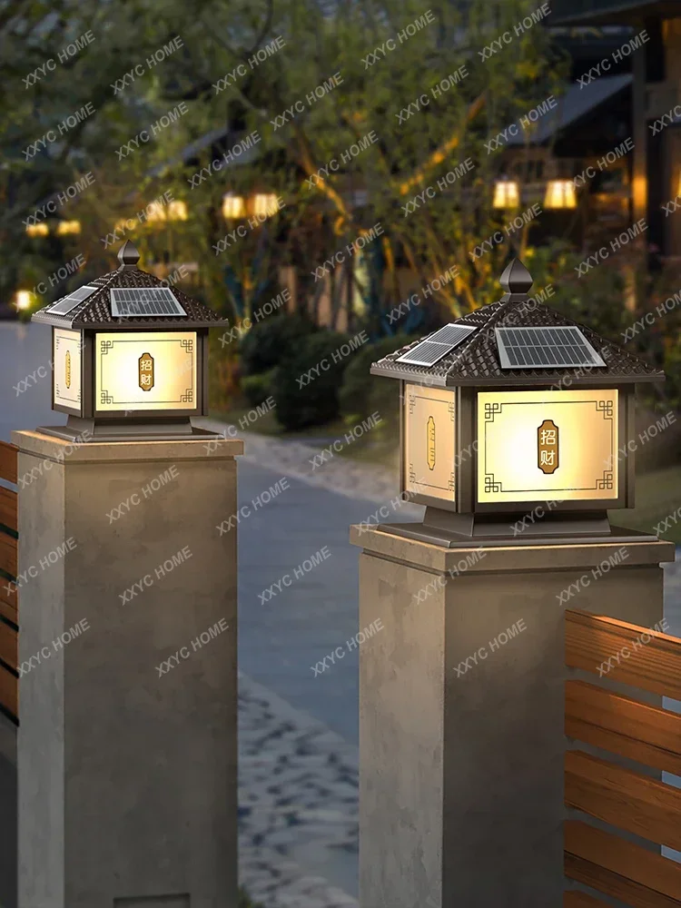 Solar stigma lamp dual-purpose outdoor courtyard villa waterproof outdoor door pillar new pillar lighting