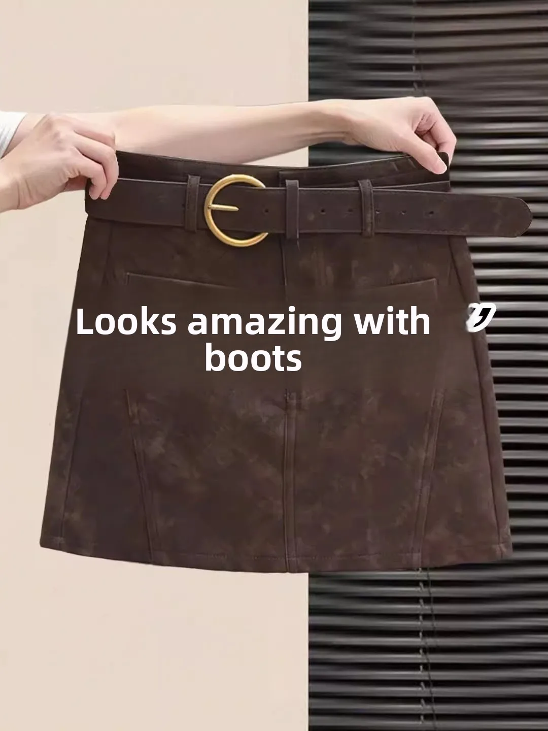 

Юбка женская из замши Bury Deer, с завышенной талией, А-силуэт, коричневая, для осени и зимы, из полиэфирного волокна