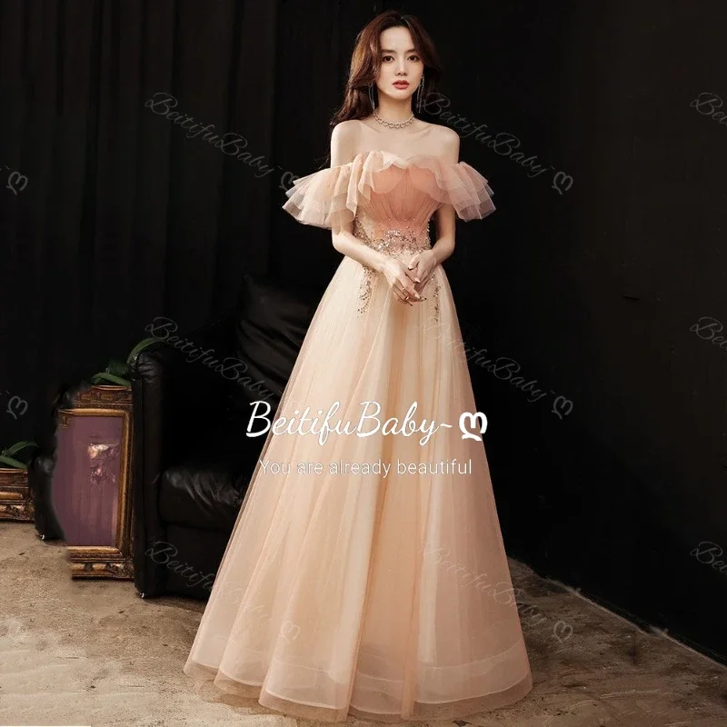 Abiti da sera da donna stile principessa 2025 Abiti da festa per banchetti con gonna a trapezio retrò con spalle scoperte per abiti da donna