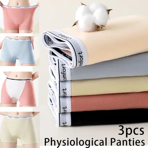 3pcs 코 튼 여성 월경 팬티 생리 바지 누출 증거 속옷 숙 녀 기간 팬티 높은 허리 안전 팬티