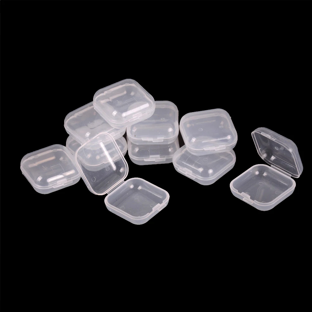 10Pcs Mini Clear Plastic Small Box Jewelry Earplugs Container Storage