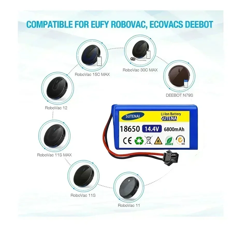 Литий-ионный аккумулятор 14,4 В 950 Ач для Cecotec Conga Excellence 990 1090 601/605 Ecovacs Deebot DN621 Eufy RoboVac 35C Panda i7 V710