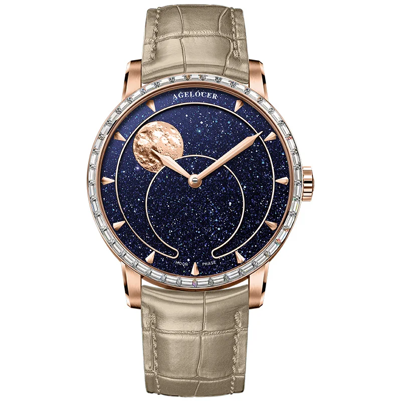 AGELOCER Original 29.51-Days Blue Aventurine Moon Phase Watch Diamond Watch Birthday Gift for Men