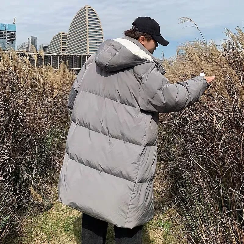 Jaqueta acolchoada e espessa monocromática masculina, Parkas da moda longa, casaco de pão grande, streetwear simples, simples, inverno, 2023