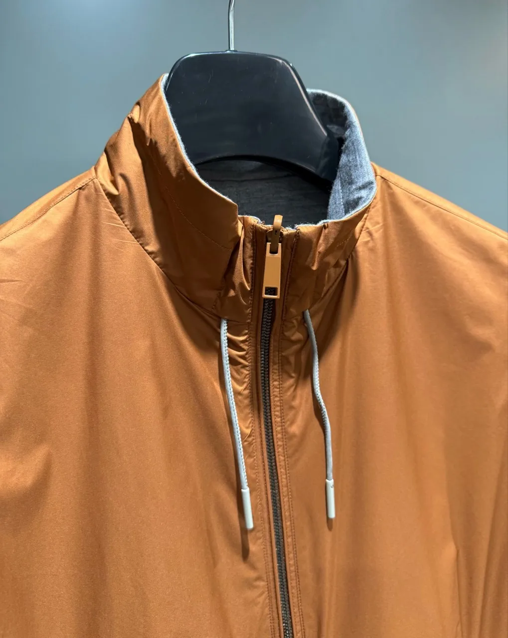 ZEG Old Money Style Mens Reversible Jacket High Tech Fabric Stand Collar Drawstring Versatile Casual Zip Up Coat Outerwear For M