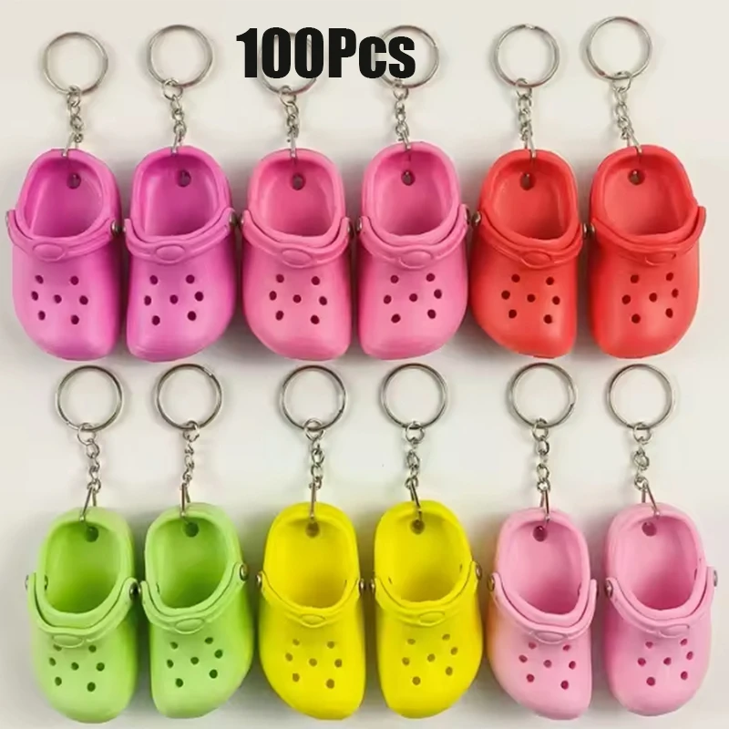 100Pcs Mini Croc Style Clog Keychain Travel Suitcase Hanging Pendant Decor