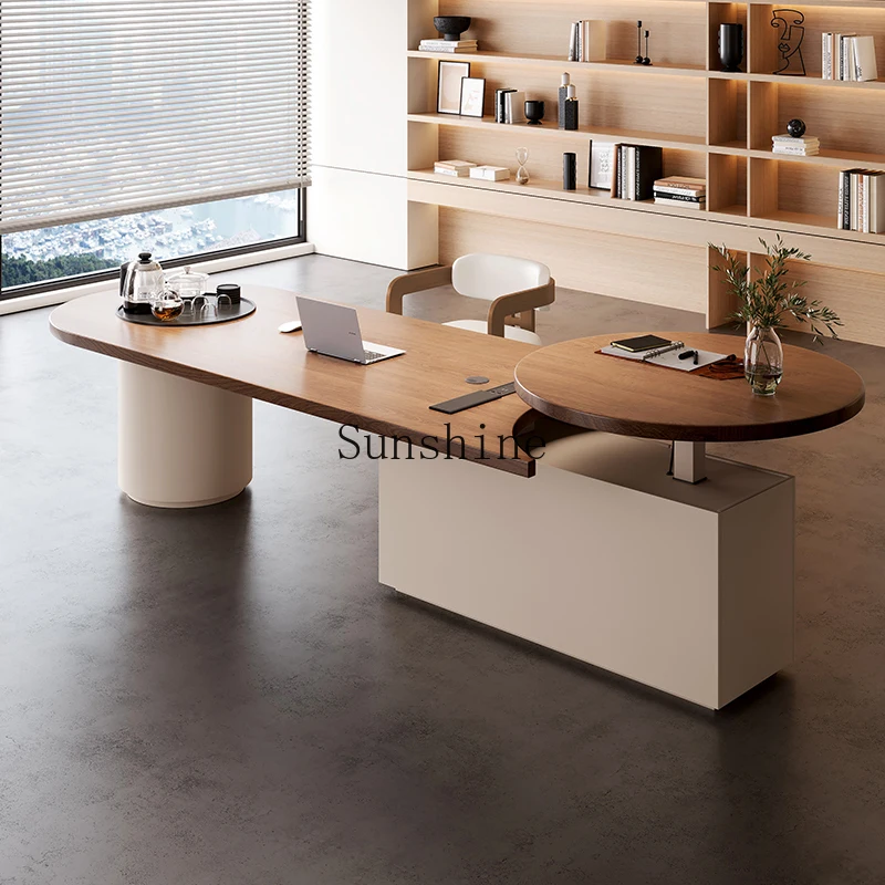 

Modern light luxury solid wood desk, computer table, lifting table, tea table integrated
