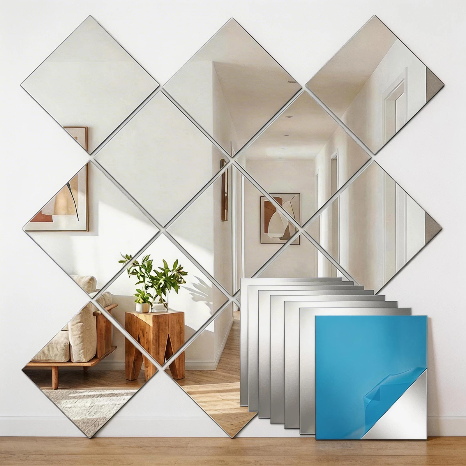 40/10Pcs Mirror Wall Sticker Flexible Mirror Tiles Self Adhesive Mirror Wall Decal Removable Square Mirror Sticker Home Decor
