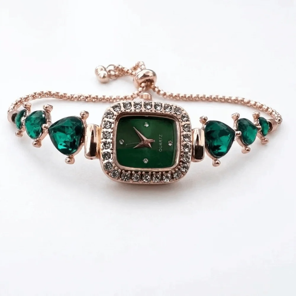 Adjustable Bracelet Watches Heart-shaped Elegant Rhinestone Bracelet Watch Small Square Dial Analog Ladies Business Watches