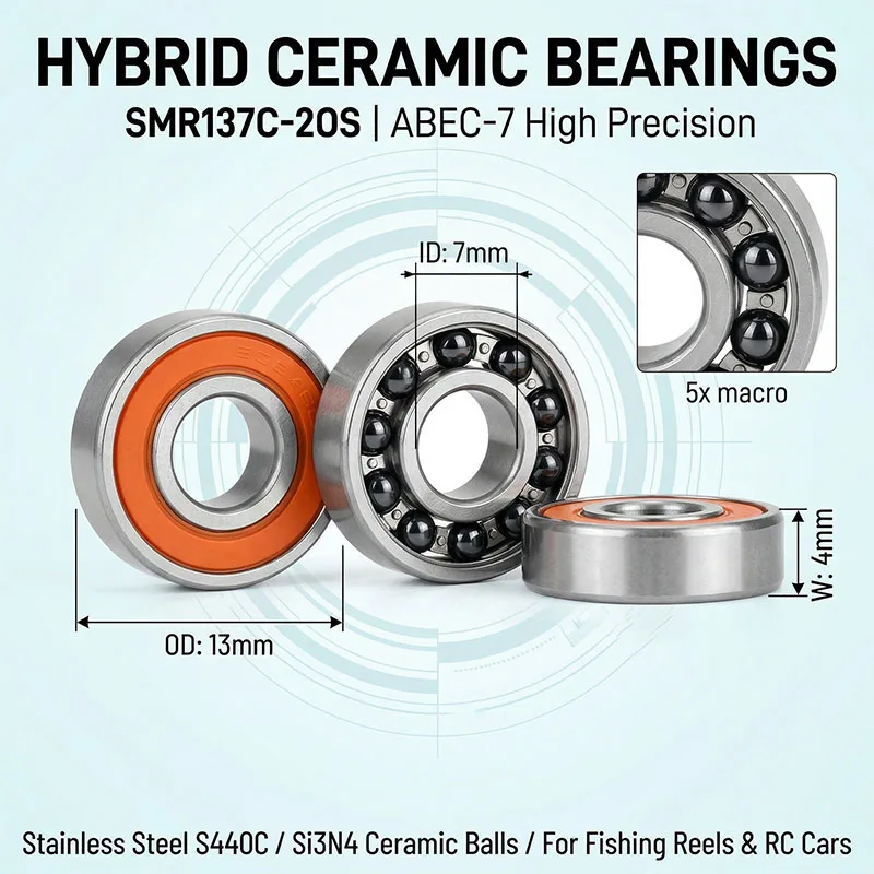 10pcs Fishing Vessel Bearing SMR137 2RS CB 7x13x4 Stainless Steel Hybrid Ceramic Ball Bearing 7*13*4 SMR137C 2OS L1370DDU