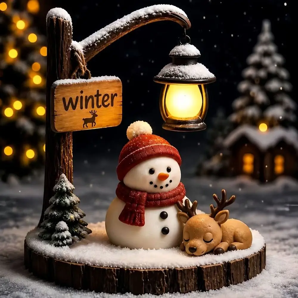 New Resin Snowman Reading Lantern Warm Light Atmosphere Santa Claus Nightlight Figurine Christmas Decor Lamp Christmas Gifts
