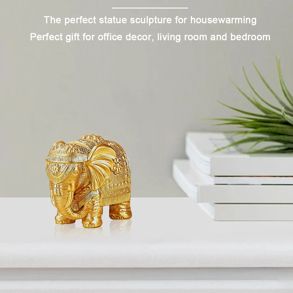 Gold Elephant Statue Wealth Lucky Elephant Figurine Bookshelf TV Stand Decor Elephant Statue Collectible Figurine Elephant Decor