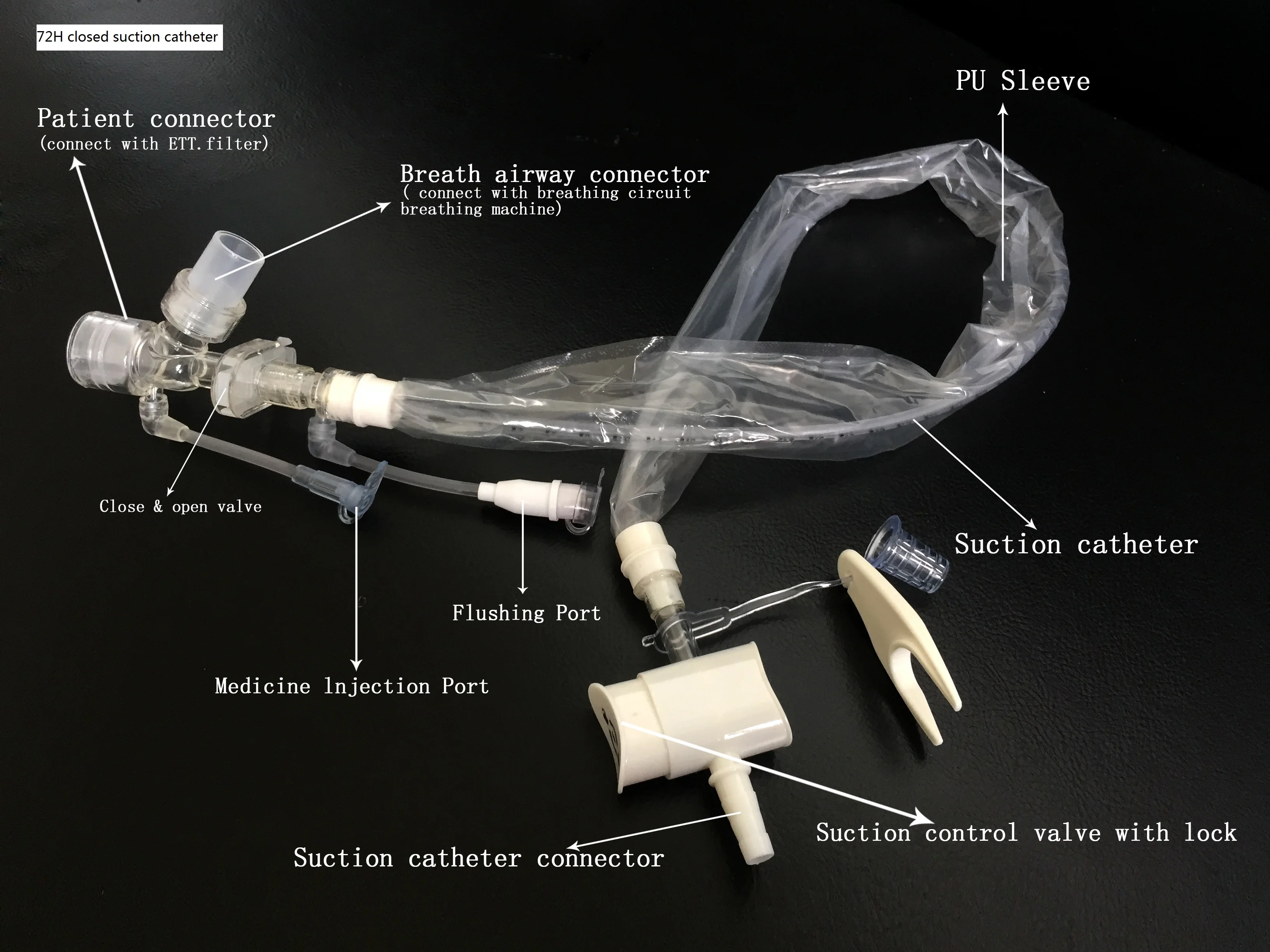 Medical Closed Suction catheter Medical Equipment 72hours (L -Piece) Sterile PVC suction catheter