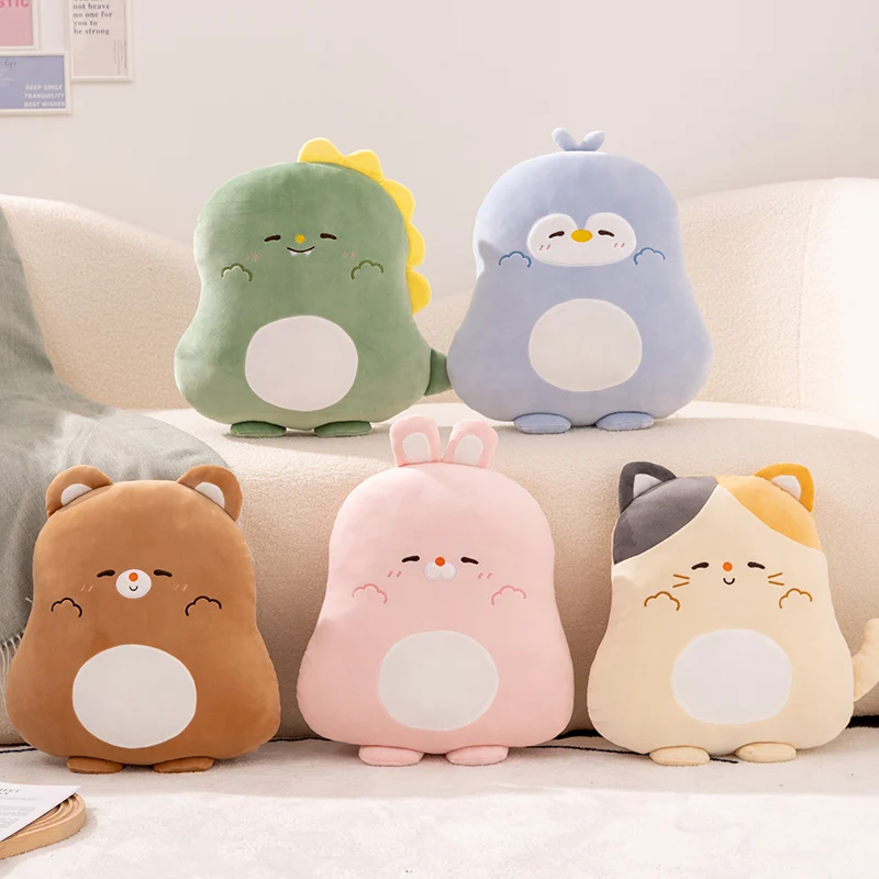 

Cartoon Chubby Round Animals Plush Throw Pillow Toy Cute Stuffed Bunny Bear Dinosaur Cat Penguin Plushies Soft Doll Cushion Gift