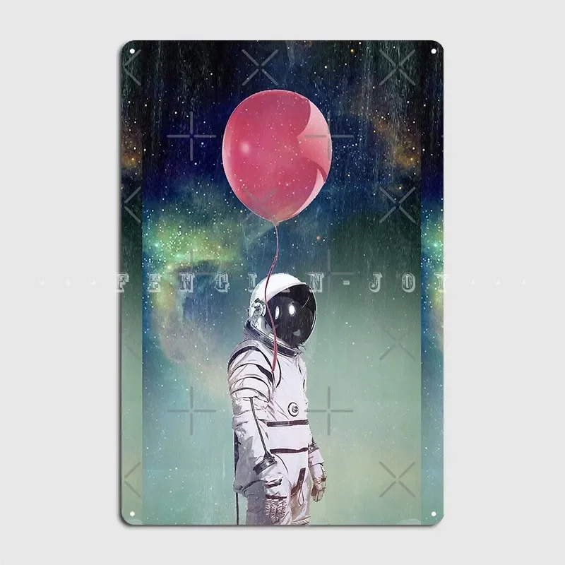 Red Balloon Astronaut With A Red Balloon Metal Plaque Poster Cinema Living Room Club Bar Create Plaques Tin Sign Poster