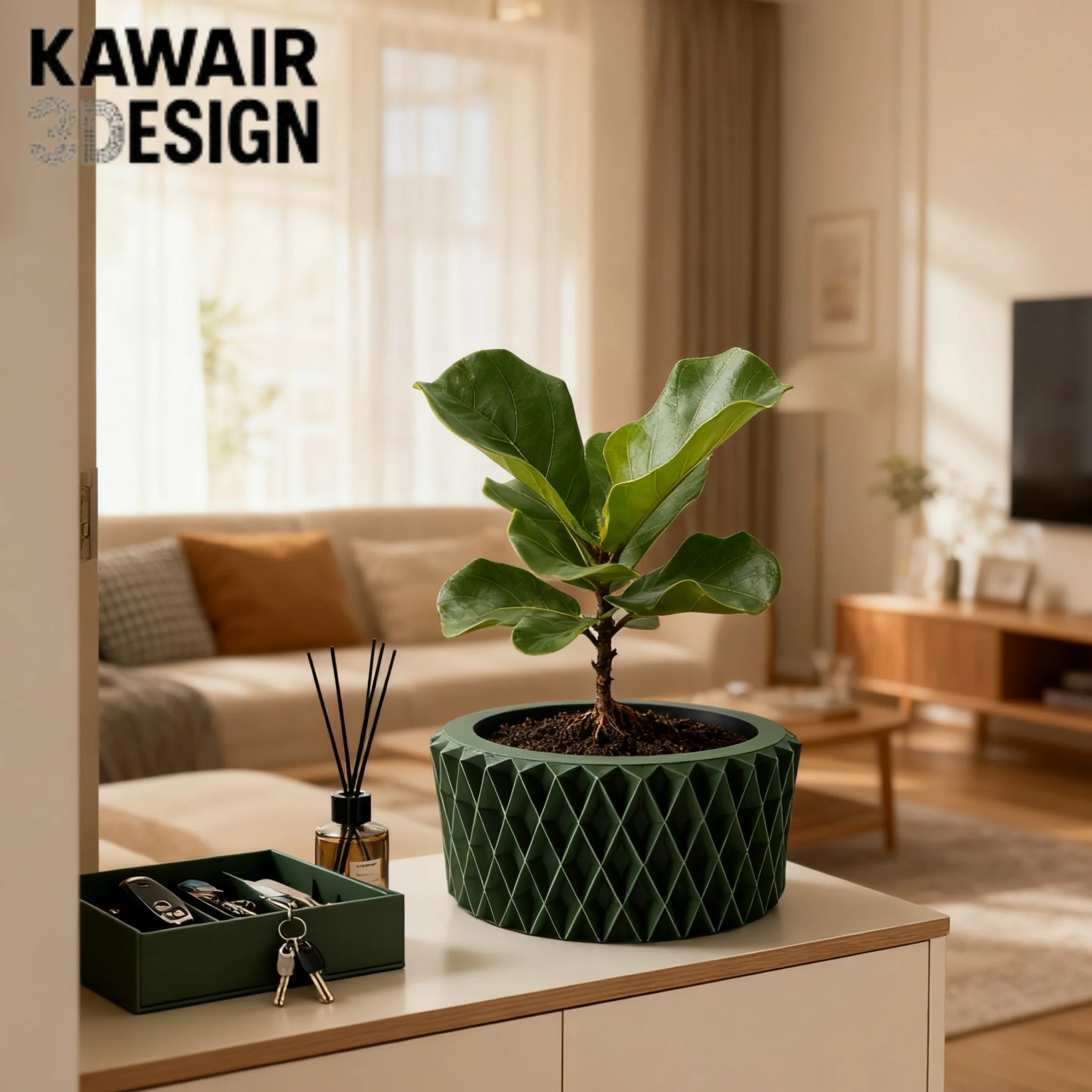 3D Printed Flower Pot Line Texture Rhombus Square Decorative Home Decor Biodegradable maceta