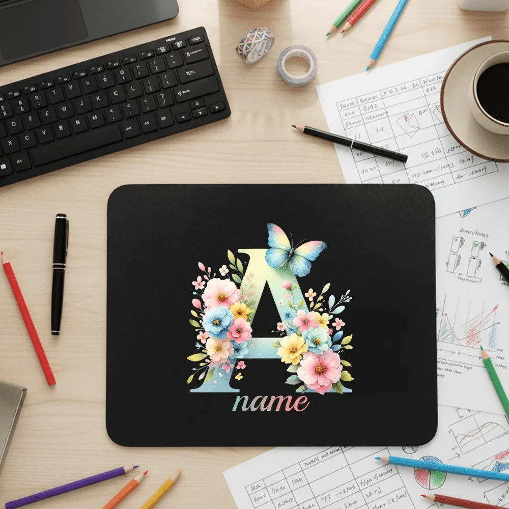 Luxury Anti-Slip PU Customizable Mouse Pad With Name Initial Design, Waterproof Easy Clean For Gamers Office Staff