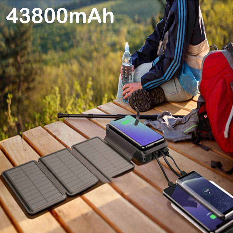 

Fast Qi Wireless Charger Solar Power Bank 43800mAh PD 20W Fast Charging Powerbank for iPhone 16 15 Samsung S25 Xiaomi Poverbank