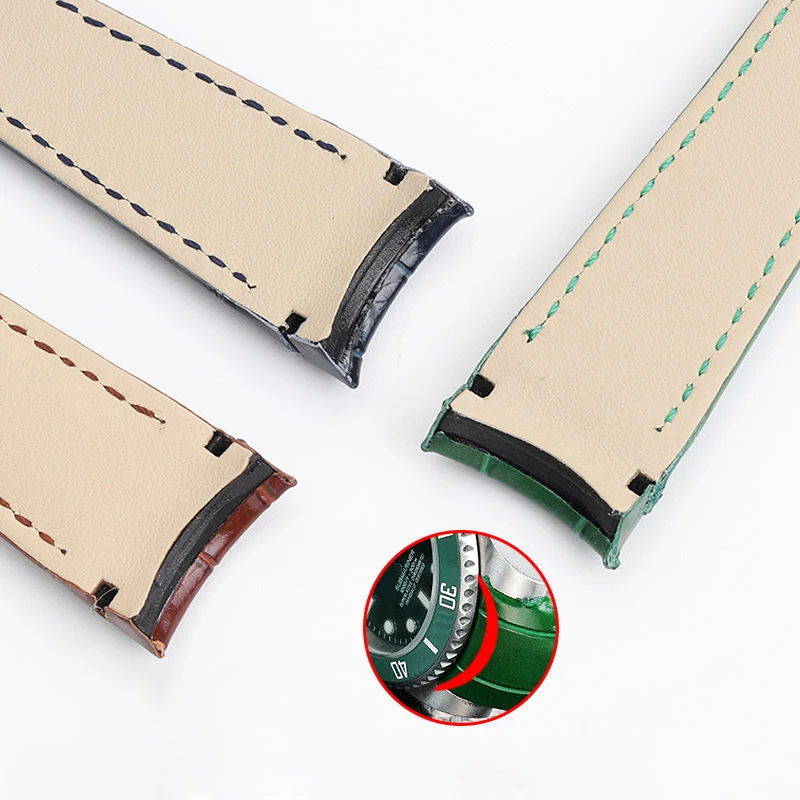 حزام ساعة من الجلد على شكل فم قوس لساعة رولكس الغواصة أسود أخضر شبح الماء GMT كونغبا دايتونا 20 مللي متر سوار معصم للرجال