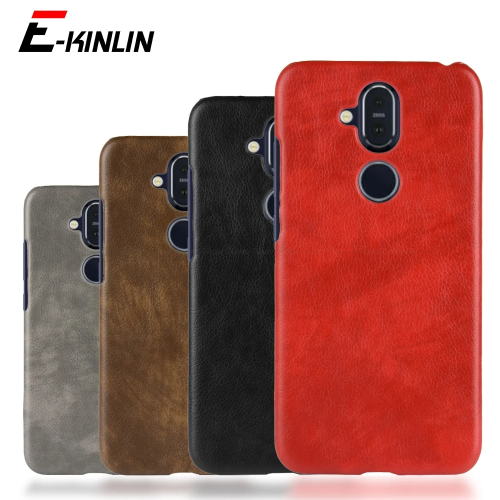 Ultra Slim Litchi Leather Pattern Hard PC Back Cover For Nokia 9 PureView 1 Plus X5 8 V 5G UW X6 X7 X71 Shockproof Phone Case