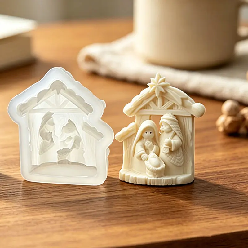 Nativity Scene Silicone Candle Mold, Christmas Manger Scene With Holy Family Design DIY Handmade Candle Soap Plaster Resin Craft