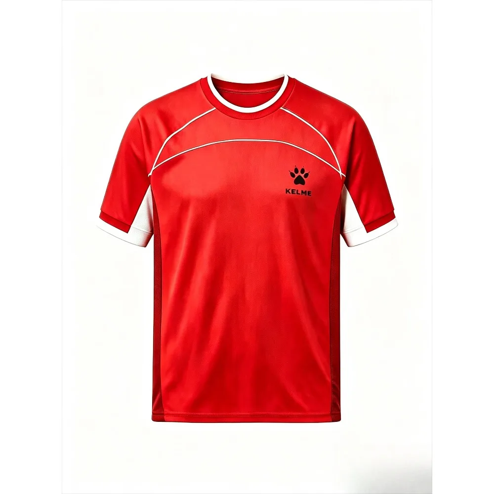 Red Contrast Panel Men T‑Shirt Crew Neck Short Sleeve Training Gym Running Athletic Sport Top Male Outdoor Fitness Daily Wear