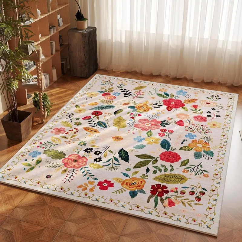 Bohemian Floral Carpet Living Room Coffee Table Carpet Mat Imitation Cashmere Washed Bottom Anti Slip Entrance Door Mat
