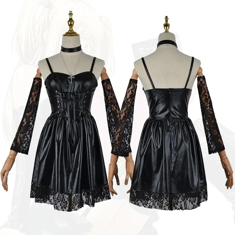 

Аниме Death Note Misa костюмы для косплея кожаное сексуальное платье ювелирные изделия на шею ожерелье чулки аксессуары полный комплект наряды для вечеринок x 8 '