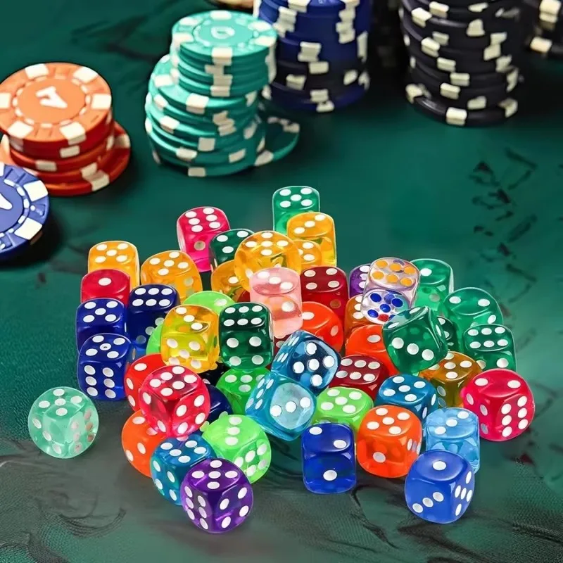 12/20/30/40/50 pçs 14mm acrílico colorido transparente jogo de dados dados em massa 6 lados dados para sala de aula ensino jogo de tabuleiro jogando