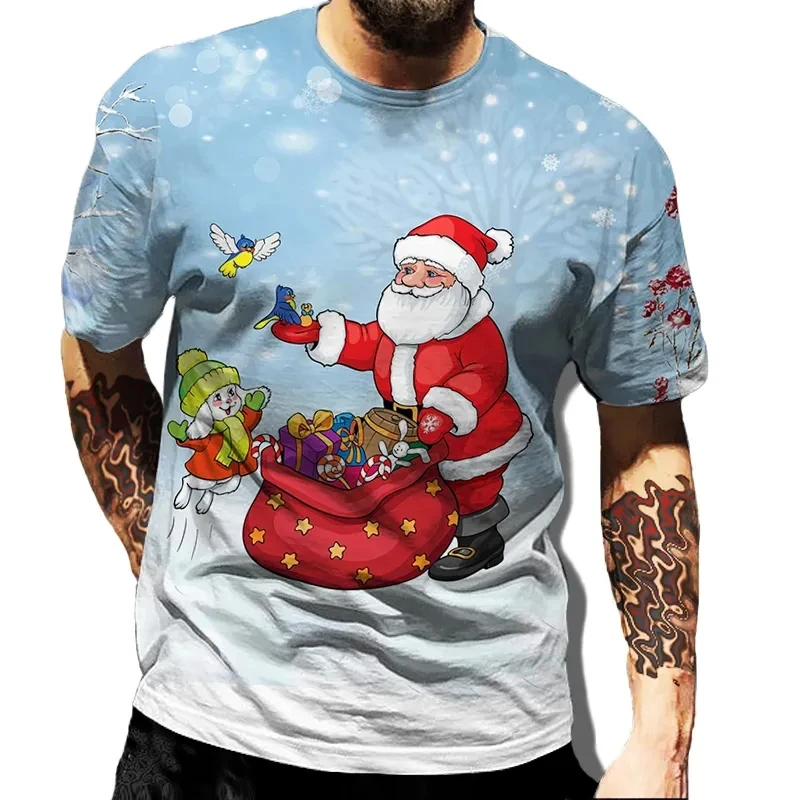 Funny Christmas T-shirt 3d Printed Santa Claus Oversized Tops y2k Tops Men Navidad TShirts Vacation Casual Harajuku Men Clothing