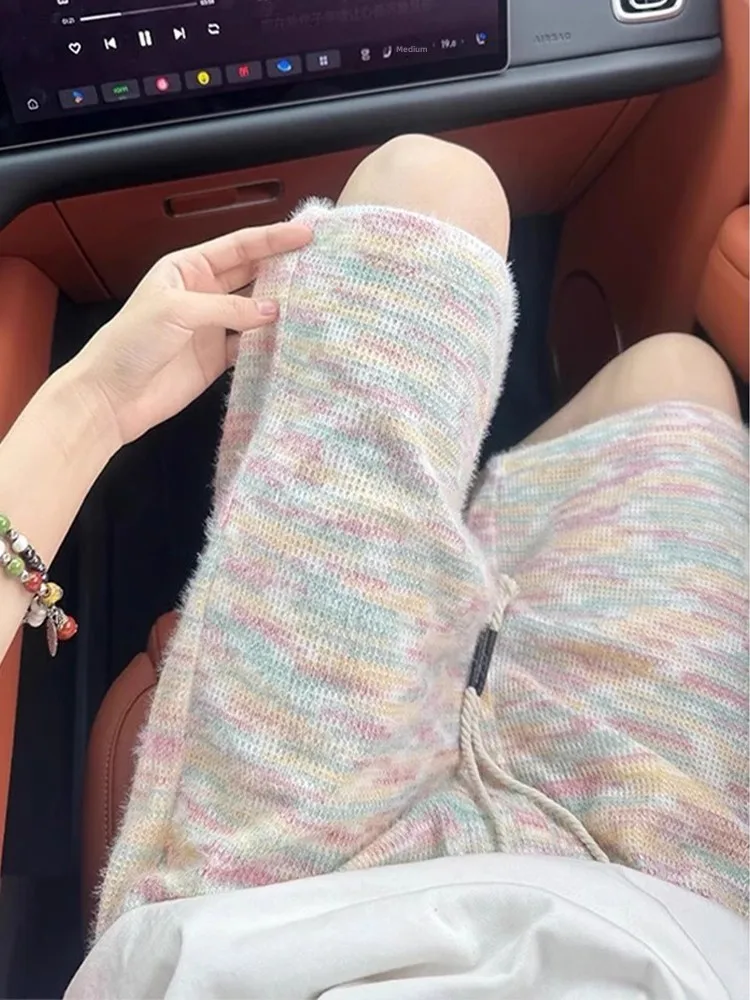 

Мужские летние вязаные шорты в американском винтажном стиле, свободного кроя, повседневные, спортивные, длиной до колена, модные, для подростков