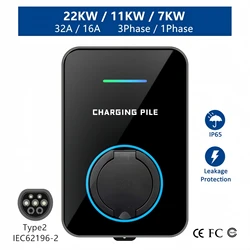 EV Charger Type2 EVSE Wallbox 32A 22KW 11KW 16A 3Phase IEC62196-2 Adapter APP Control for Electric Vehicle Car
