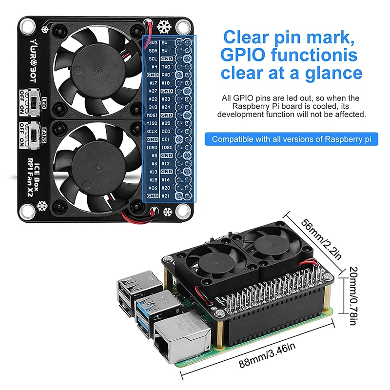 Raspberry Pi 4 Cooling Fan HAT LED GPIO Extension Board For Raspberry Pi 4 Model B 4B 3B+ 3B 3A+